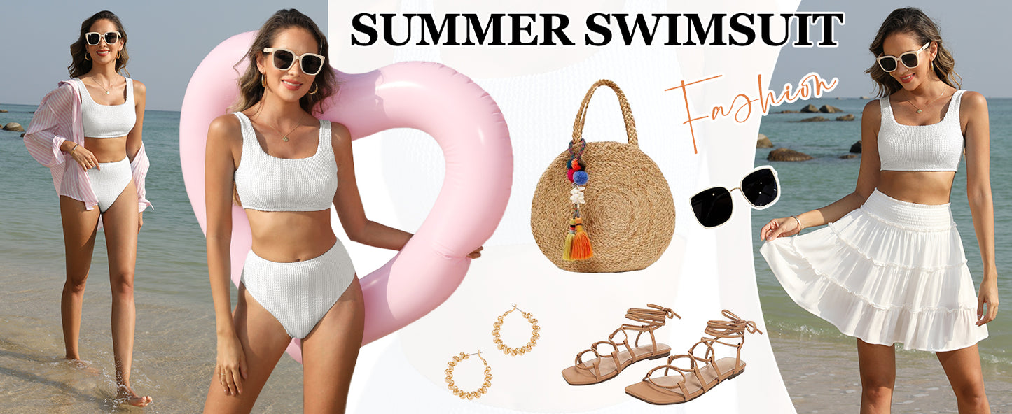 Women Swimsuits Two Piece Bikini Set High Waisted Ribbed Tummy Control Modest Bathing Suits 2025 Beach Swim Wear - Seldom Seen Styles