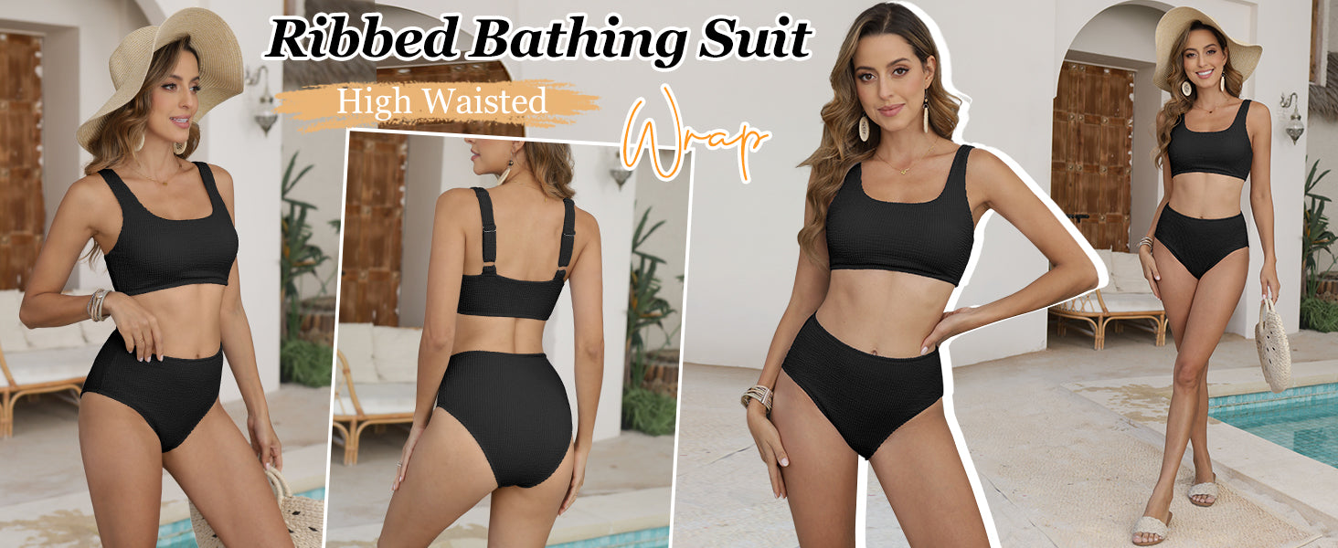 Women Swimsuits Two Piece Bikini Set High Waisted Ribbed Tummy Control Modest Bathing Suits 2025 Beach Swim Wear - Seldom Seen Styles