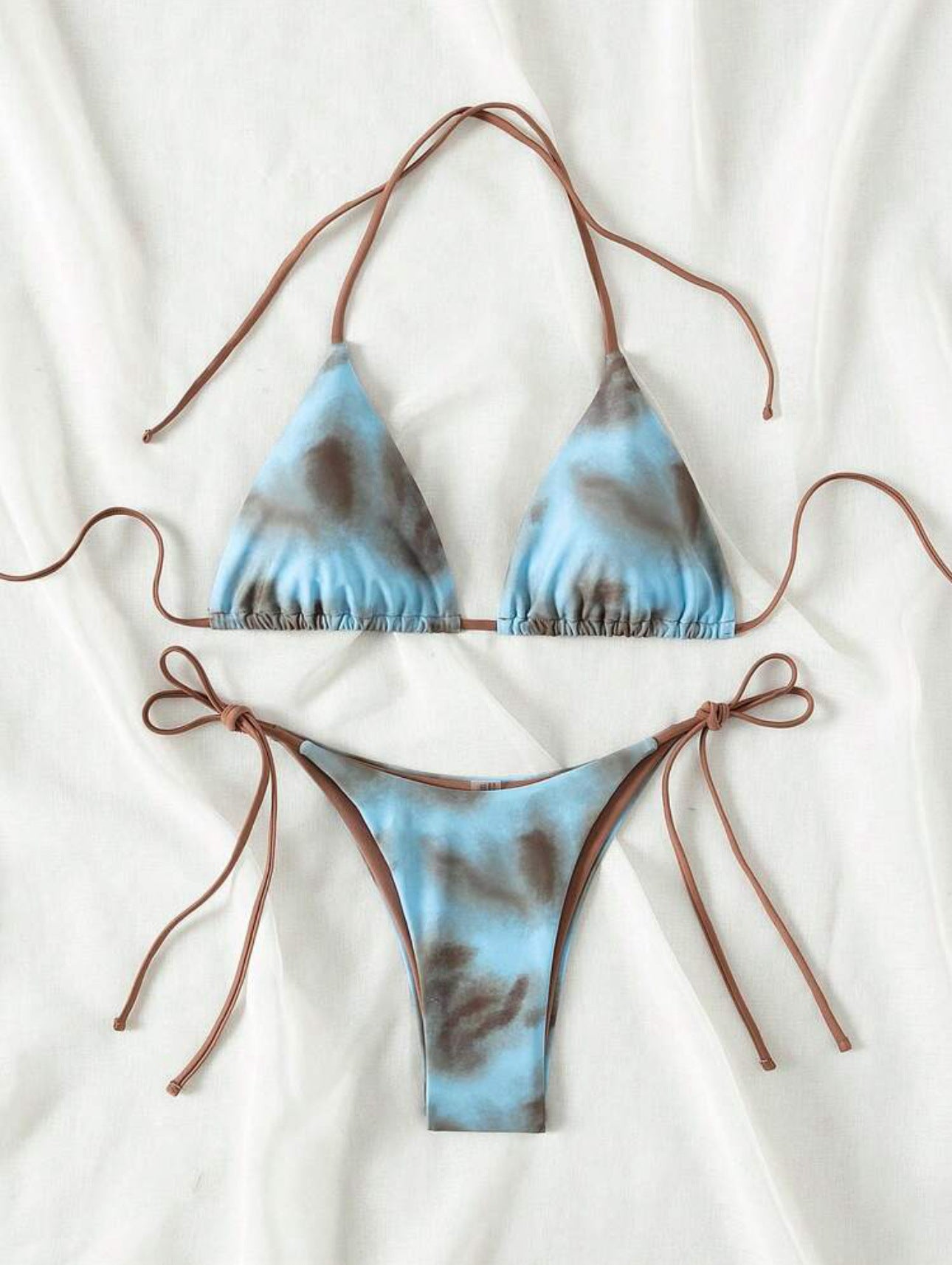 Women's Thong Swimsuit Tie Dye Knot Triangle Bikini Top and String Bottom Set - Seldom Seen Styles