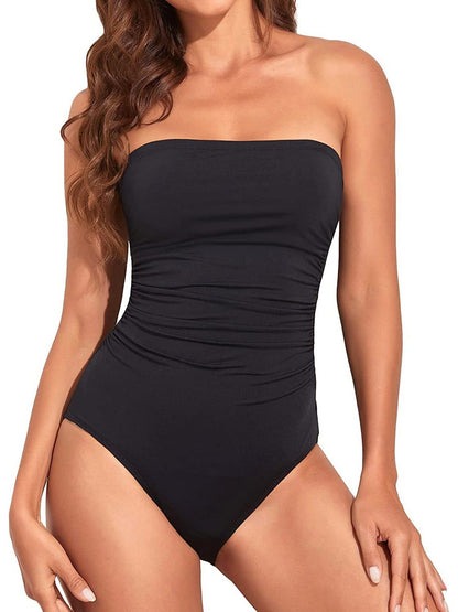 Women Tummy Control One Piece Swimsuits Strapless Bandeau Bathing Suits Slimming Halter Swimwear - Seldom Seen Styles