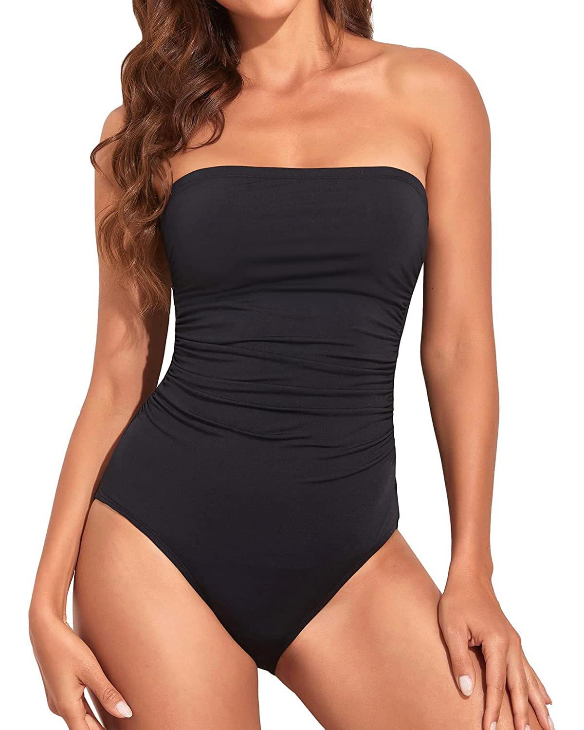 Women Tummy Control One Piece Swimsuits Strapless Bandeau Bathing Suits Slimming Halter Swimwear - Seldom Seen Styles