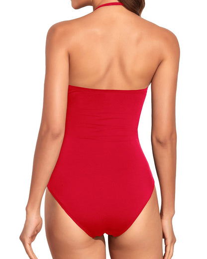 Women Tummy Control One Piece Swimsuits Strapless Bandeau Bathing Suits Slimming Halter Swimwear - Seldom Seen Styles