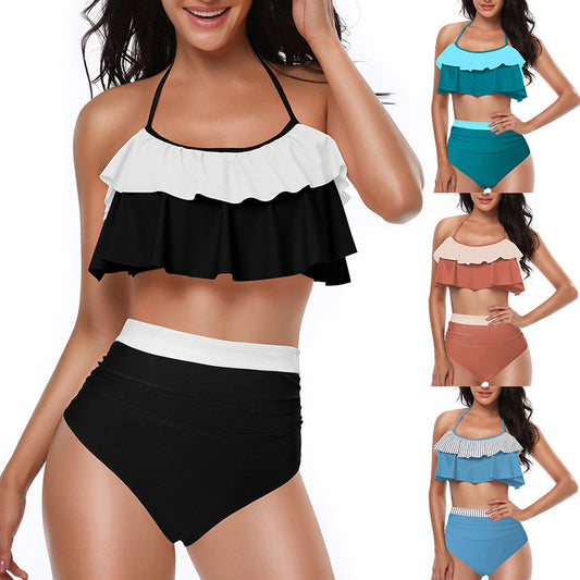 Women Two Piece Swimsuits High Waisted Bikini Teen Ruffle Tummy Control Bottoms Halter Bathing Suits - Seldom Seen Styles