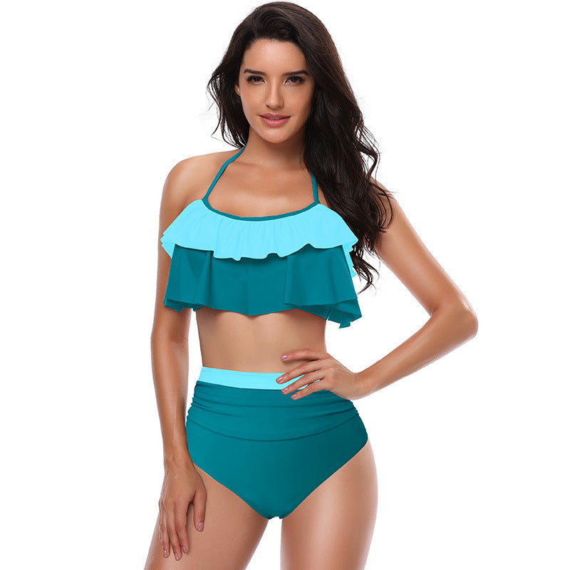 Women Two Piece Swimsuits High Waisted Bikini Teen Ruffle Tummy Control Bottoms Halter Bathing Suits - Seldom Seen Styles