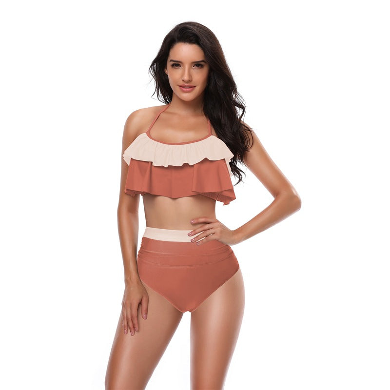 Women Two Piece Swimsuits High Waisted Bikini Teen Ruffle Tummy Control Bottoms Halter Bathing Suits - Seldom Seen Styles