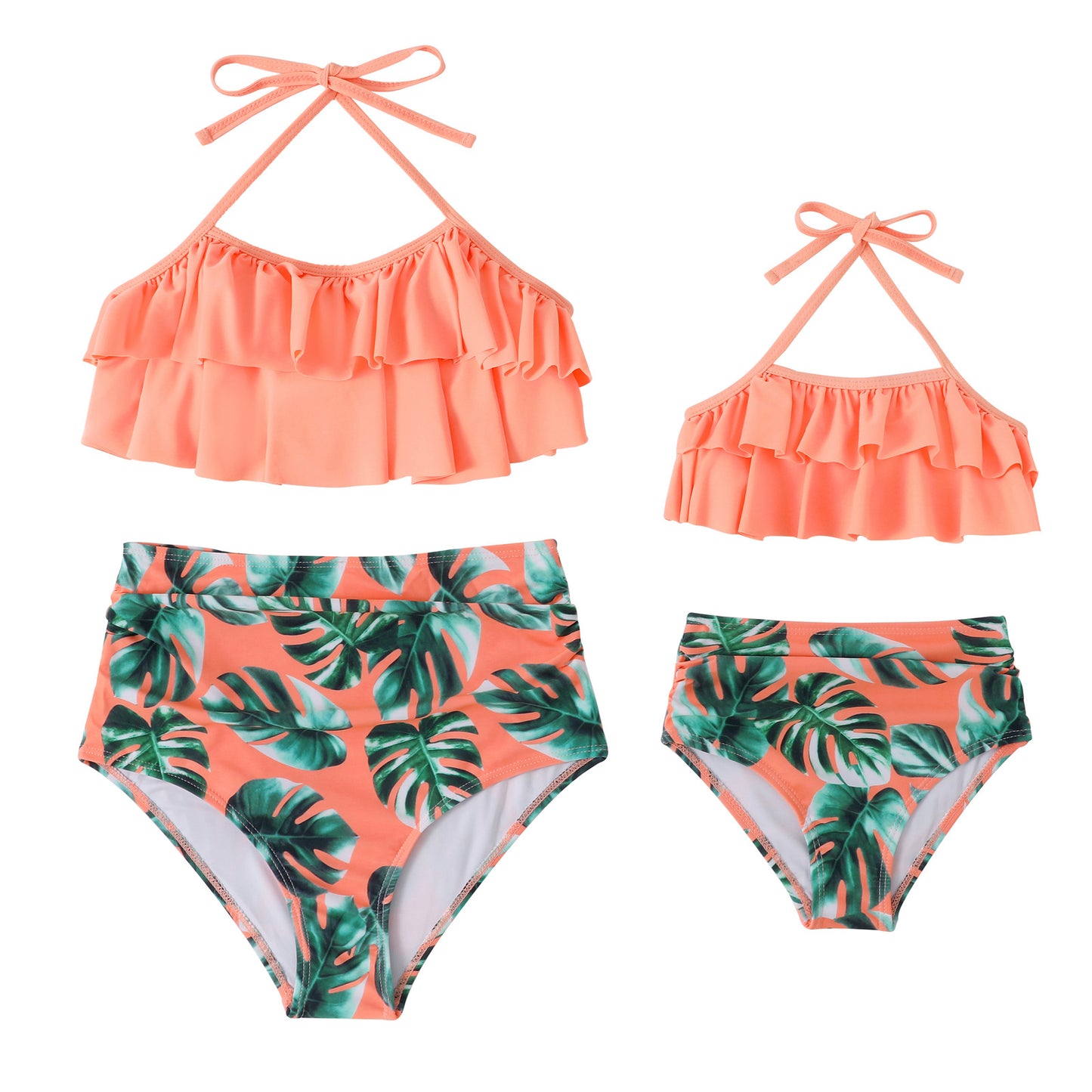 Women Two Piece Swimsuits High Waisted Bikini Teen Ruffle Tummy Control Bottoms Halter Bathing Suits - Seldom Seen Styles