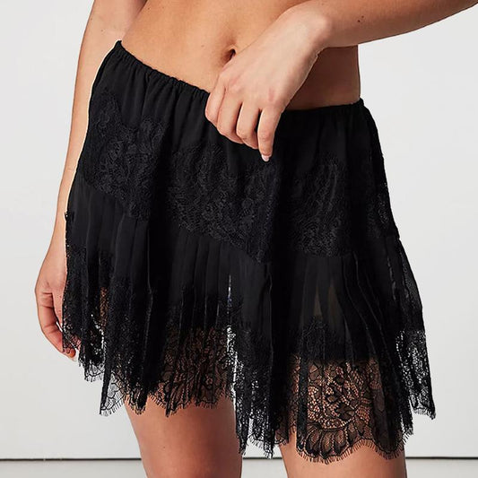 Women Y2k Lace Mini Skirts Summer Lace Slip Skirt Pleated Ruffle Floral Lace Tiered Short Skirts Underskirt - Seldom Seen Styles