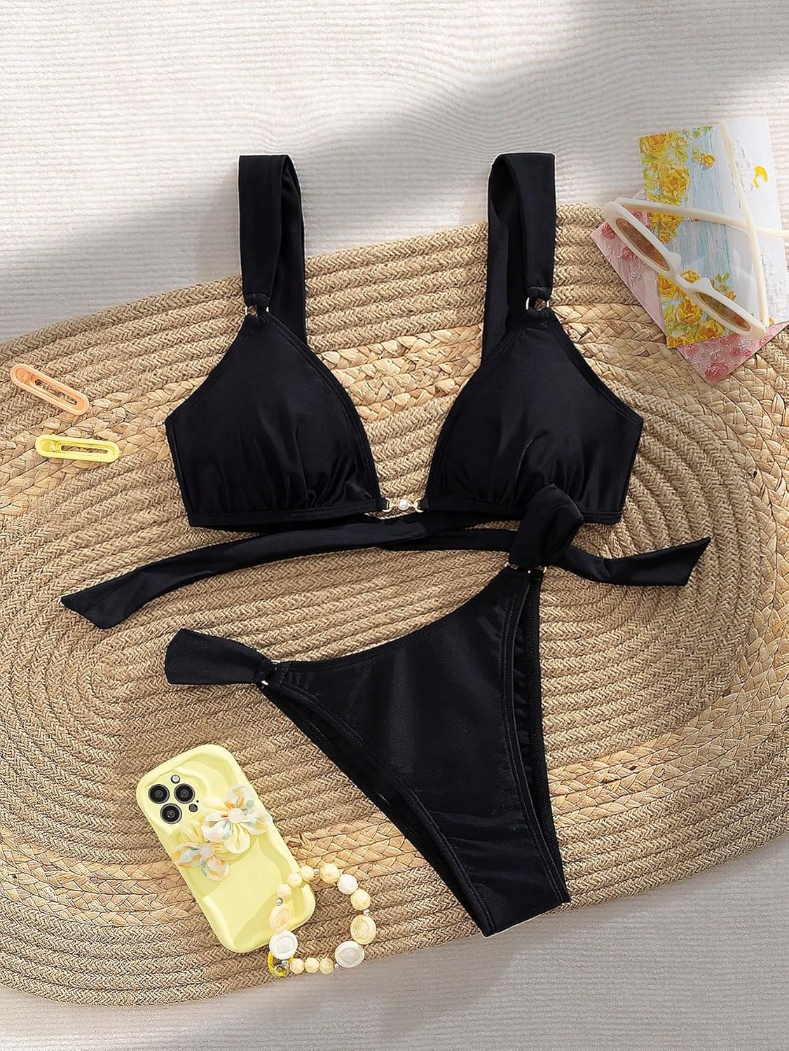Women's 2 Piece Cheeky Bikini Sets Tie Back Ring Linked Brazilian Swimsuit Sexy Triangle Bathing Suit - Seldom Seen Styles