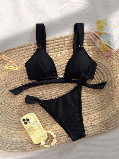 Women's 2 Piece Cheeky Bikini Sets Tie Back Ring Linked Brazilian Swimsuit Sexy Triangle Bathing Suit - Seldom Seen Styles