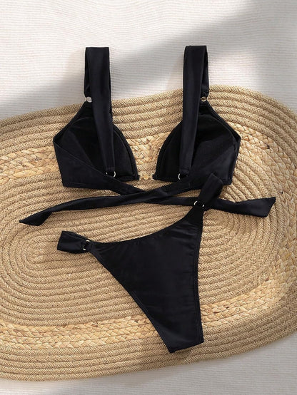 Women's 2 Piece Cheeky Bikini Sets Tie Back Ring Linked Brazilian Swimsuit Sexy Triangle Bathing Suit - Seldom Seen Styles
