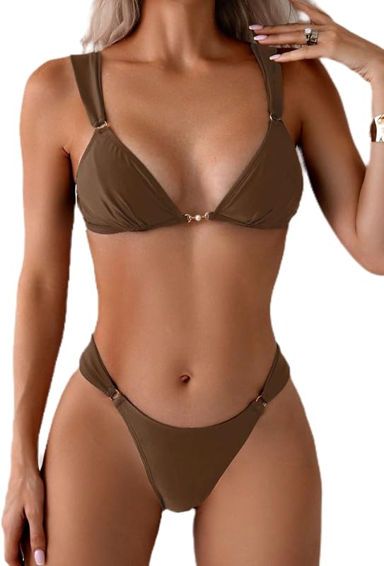 Women's 2 Piece Cheeky Bikini Sets Tie Back Ring Linked Brazilian Swimsuit Sexy Triangle Bathing Suit - Seldom Seen Styles
