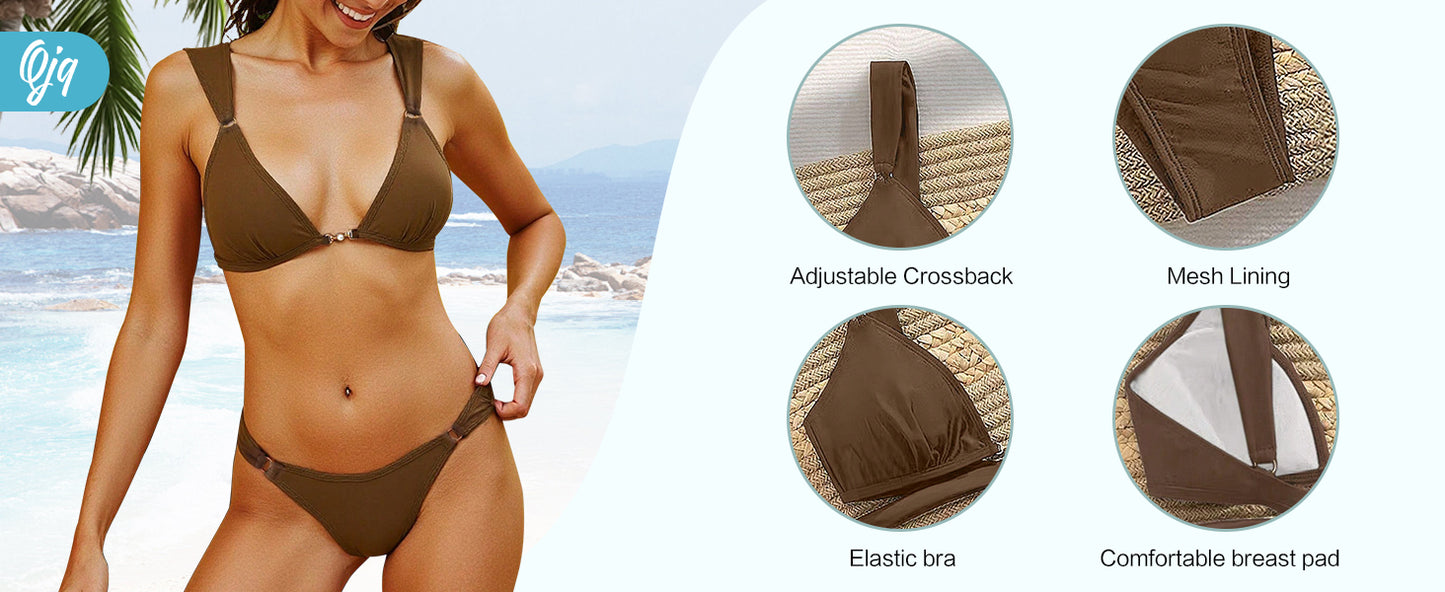 Women's 2 Piece Cheeky Bikini Sets Tie Back Ring Linked Brazilian Swimsuit Sexy Triangle Bathing Suit - Seldom Seen Styles