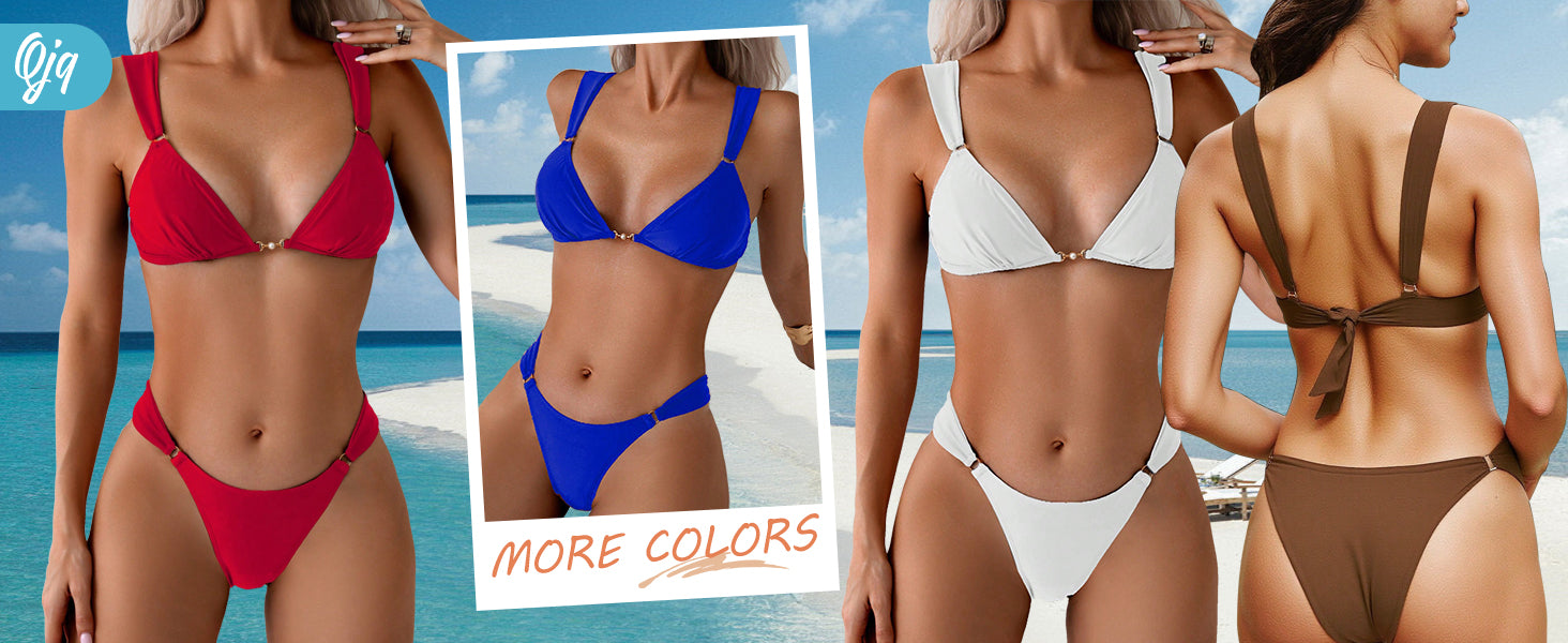 Women's 2 Piece Cheeky Bikini Sets Tie Back Ring Linked Brazilian Swimsuit Sexy Triangle Bathing Suit - Seldom Seen Styles