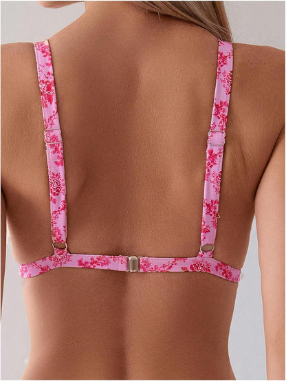 Women's 2 Piece Floral Print Swimsuit Triangle String High Cut Bikini Sets Bathing Suit - Seldom Seen Styles