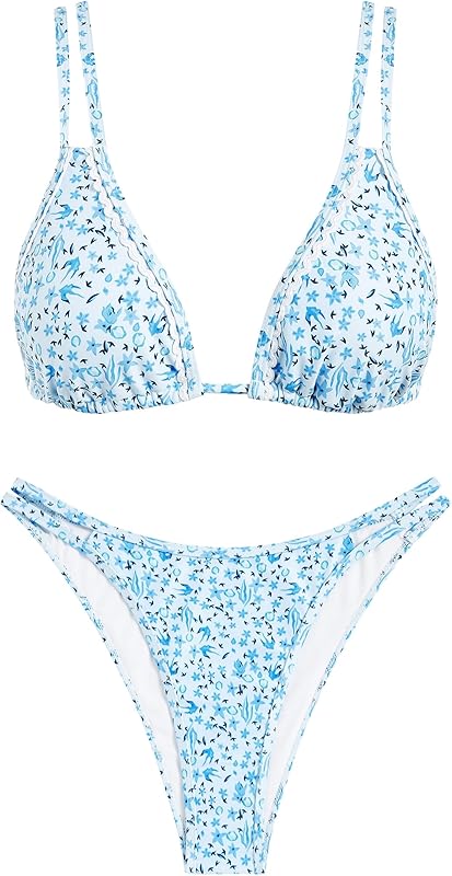 Women's 2 Piece Floral Print Swimsuit Triangle String High Cut Bikini Sets Bathing Suit - Seldom Seen Styles