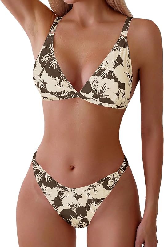 Women's 2 Piece Floral Print Swimsuit Triangle String High Cut Bikini Sets Bathing Suit - Seldom Seen Styles