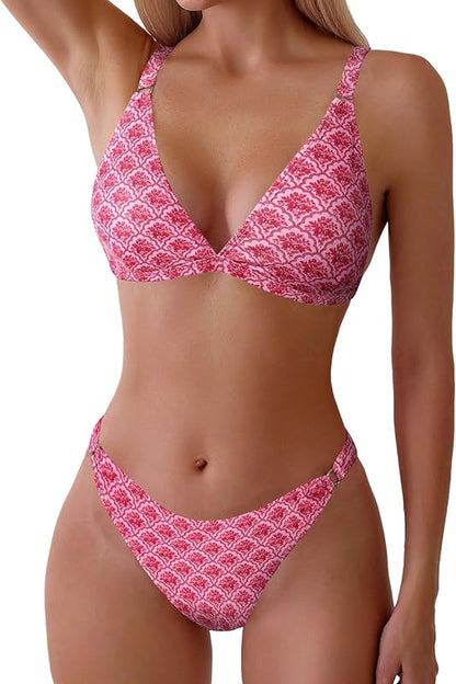 Women's 2 Piece Floral Print Swimsuit Triangle String High Cut Bikini Sets Bathing Suit - Seldom Seen Styles