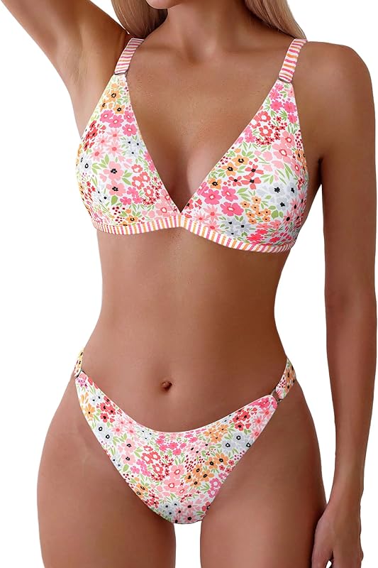 Women's 2 Piece Floral Print Swimsuit Triangle String High Cut Bikini Sets Bathing Suit - Seldom Seen Styles