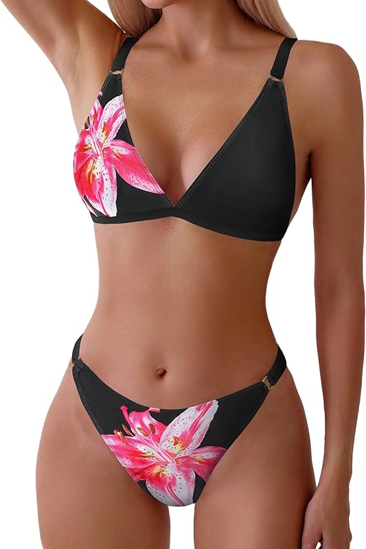 Women's 2 Piece Floral Print Swimsuit Triangle String High Cut Bikini Sets Bathing Suit - Seldom Seen Styles