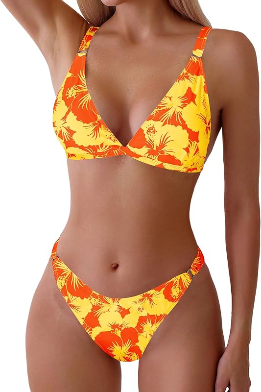 Women's 2 Piece Floral Print Swimsuit Triangle String High Cut Bikini Sets Bathing Suit - Seldom Seen Styles