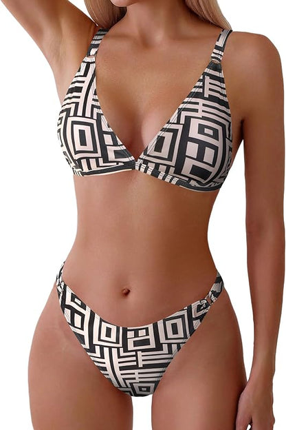 Women's 2 Piece Floral Print Swimsuit Triangle String High Cut Bikini Sets Bathing Suit - Seldom Seen Styles