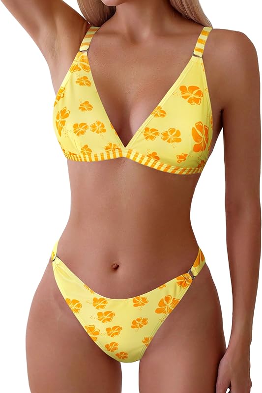 Women's 2 Piece Floral Print Swimsuit Triangle String High Cut Bikini Sets Bathing Suit - Seldom Seen Styles