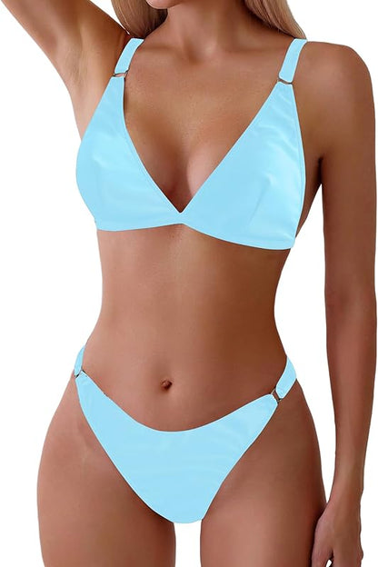 Women's 2 Piece Floral Print Swimsuit Triangle String High Cut Bikini Sets Bathing Suit - Seldom Seen Styles