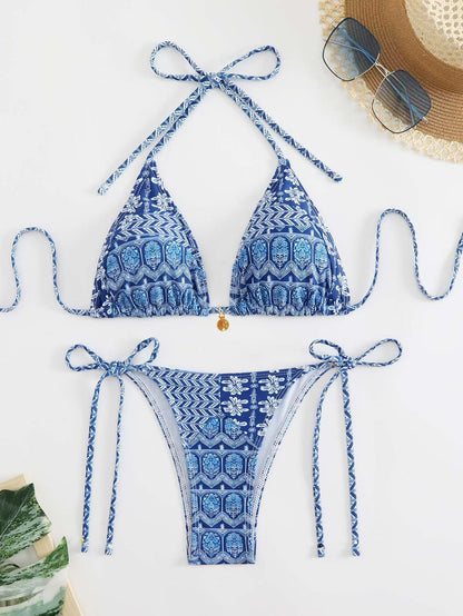 Women's 2 Piece Floral Print Swimsuits Geometric Halter String Triangle Bikini Set Beach Bathing Suit - Seldom Seen Styles