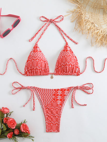 Women's 2 Piece Floral Print Swimsuits Geometric Halter String Triangle Bikini Set Beach Bathing Suit - Seldom Seen Styles