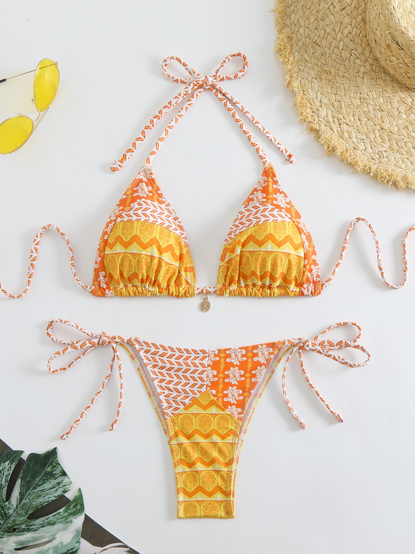 Women's 2 Piece Floral Print Swimsuits Geometric Halter String Triangle Bikini Set Beach Bathing Suit - Seldom Seen Styles