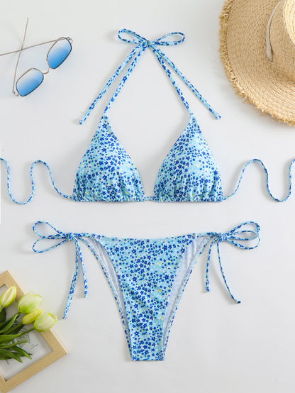 Women's 2 Piece Floral Print Swimsuits Geometric Halter String Triangle Bikini Set Beach Bathing Suit - Seldom Seen Styles