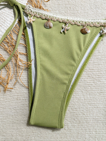 Women's 2 Piece Halter Triangle Bathing Suit Ribbed Bikini Swimsuits - Seldom Seen Styles