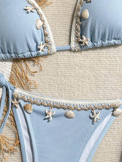 Women's 2 Piece Halter Triangle Bathing Suit Ribbed Bikini Swimsuits - Seldom Seen Styles