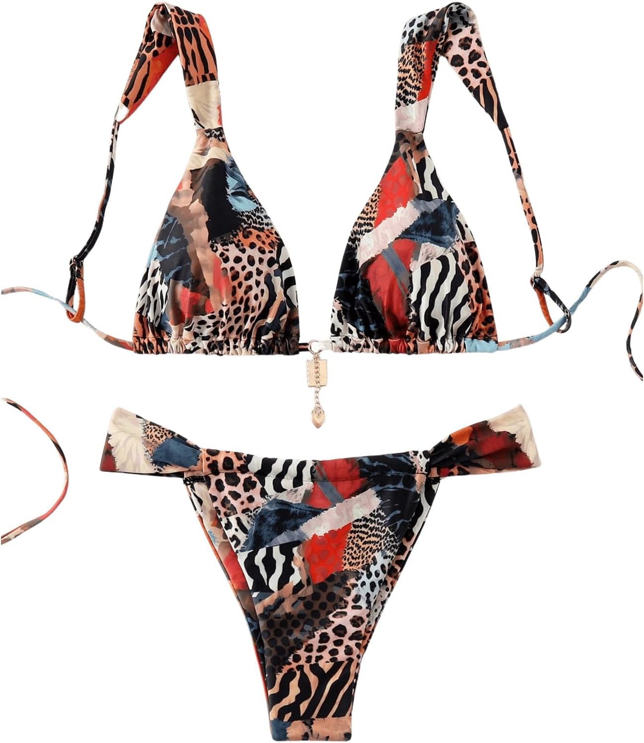 Women's 2 Piece Leopard Floral Bathing Suit Wireless Triangle Swimsuit High Waisted Bikini Sets - Seldom Seen Styles