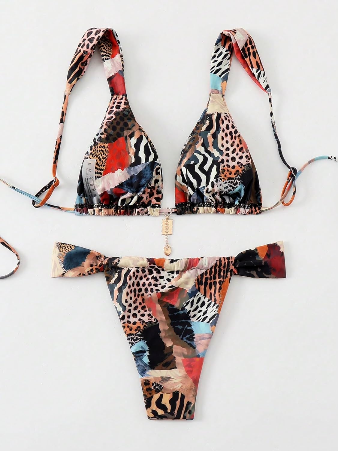 Women's 2 Piece Leopard Floral Bathing Suit Wireless Triangle Swimsuit High Waisted Bikini Sets - Seldom Seen Styles