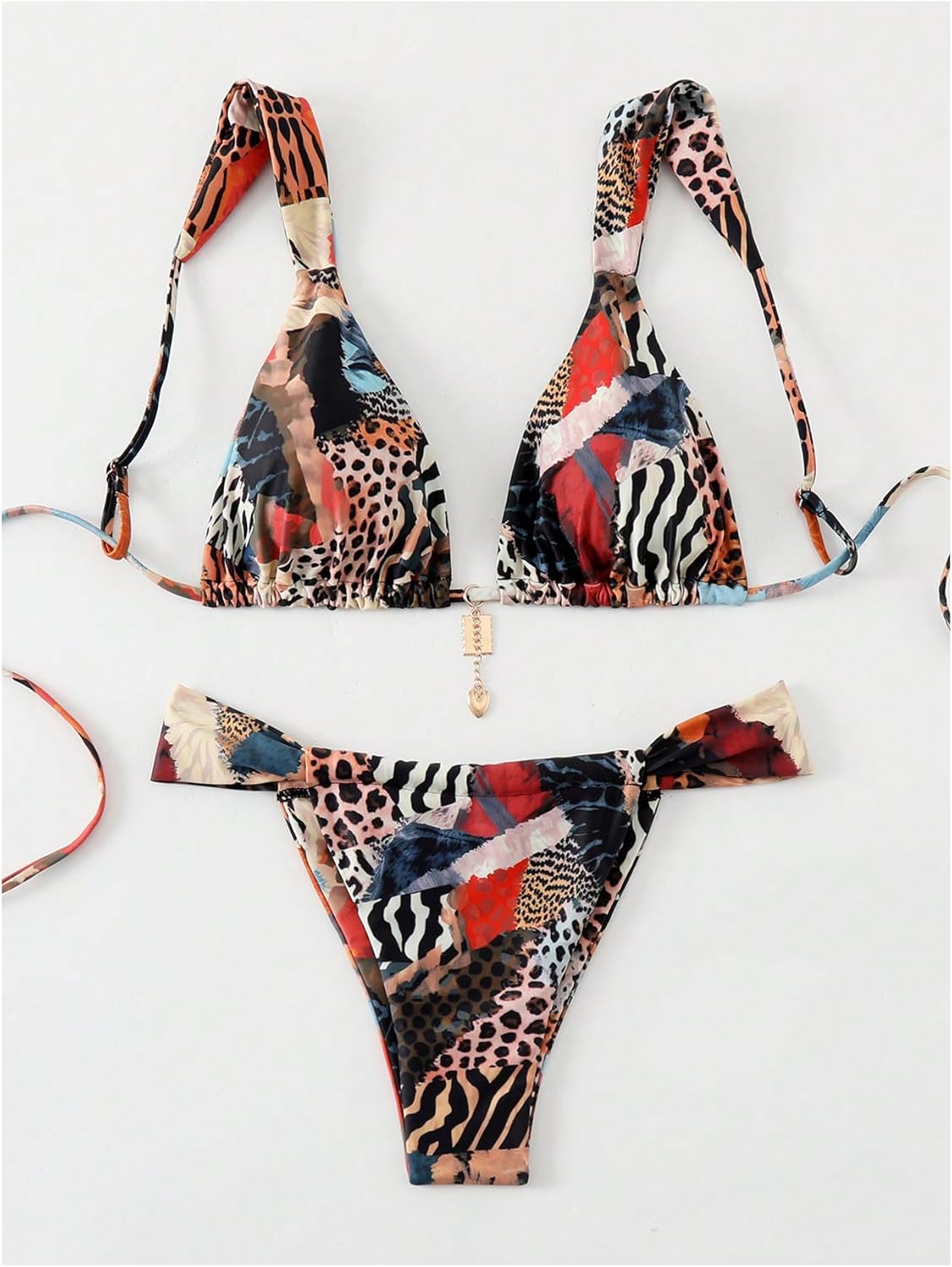 Women's 2 Piece Leopard Floral Bathing Suit Wireless Triangle Swimsuit High Waisted Bikini Sets - Seldom Seen Styles