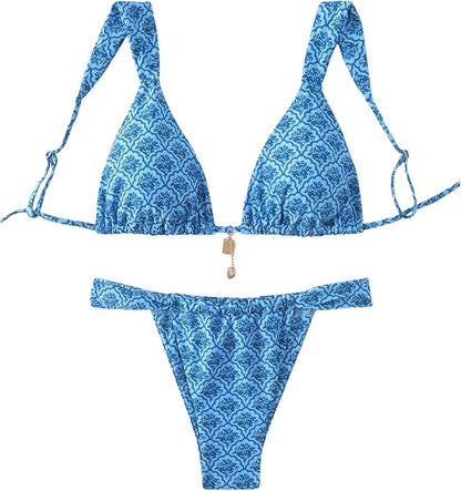 Women's 2 Piece Leopard Floral Bathing Suit Wireless Triangle Swimsuit High Waisted Bikini Sets - Seldom Seen Styles