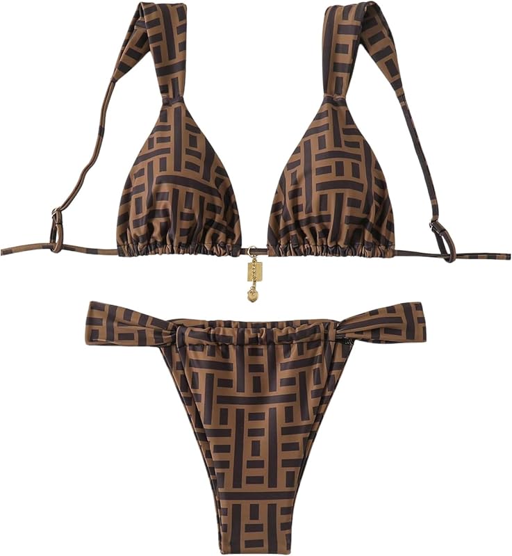 Women's 2 Piece Leopard Floral Bathing Suit Wireless Triangle Swimsuit High Waisted Bikini Sets - Seldom Seen Styles