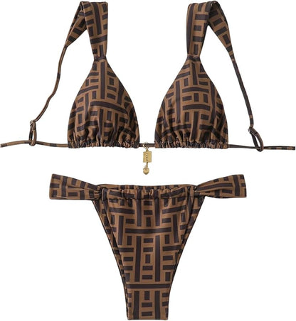 Women's 2 Piece Leopard Floral Bathing Suit Wireless Triangle Swimsuit High Waisted Bikini Sets - Seldom Seen Styles
