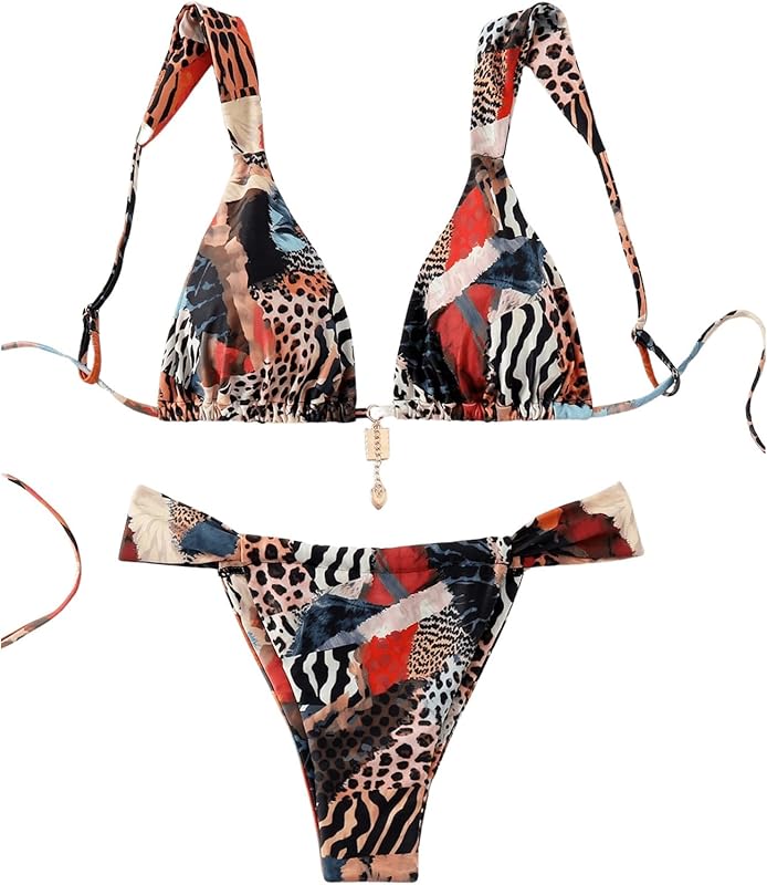 Women's 2 Piece Leopard Floral Bathing Suit Wireless Triangle Swimsuit High Waisted Bikini Sets - Seldom Seen Styles