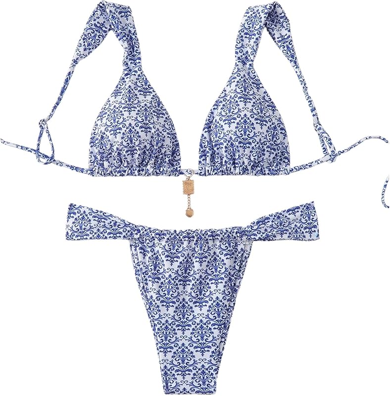 Women's 2 Piece Leopard Floral Bathing Suit Wireless Triangle Swimsuit High Waisted Bikini Sets - Seldom Seen Styles