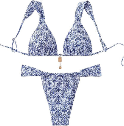 Women's 2 Piece Leopard Floral Bathing Suit Wireless Triangle Swimsuit High Waisted Bikini Sets - Seldom Seen Styles