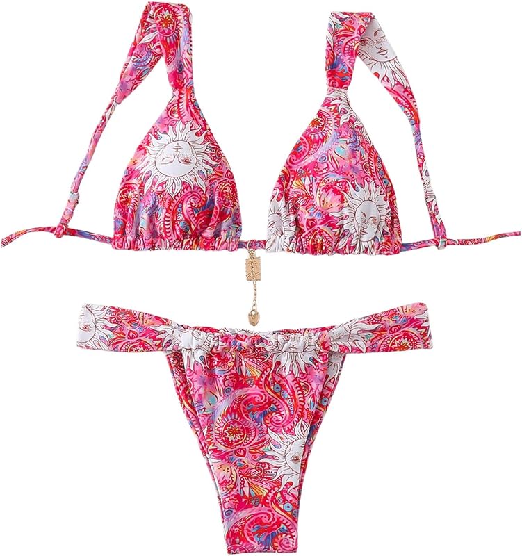 Women's 2 Piece Leopard Floral Bathing Suit Wireless Triangle Swimsuit High Waisted Bikini Sets - Seldom Seen Styles