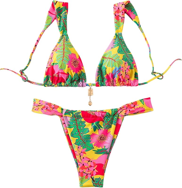 Women's 2 Piece Leopard Floral Bathing Suit Wireless Triangle Swimsuit High Waisted Bikini Sets - Seldom Seen Styles