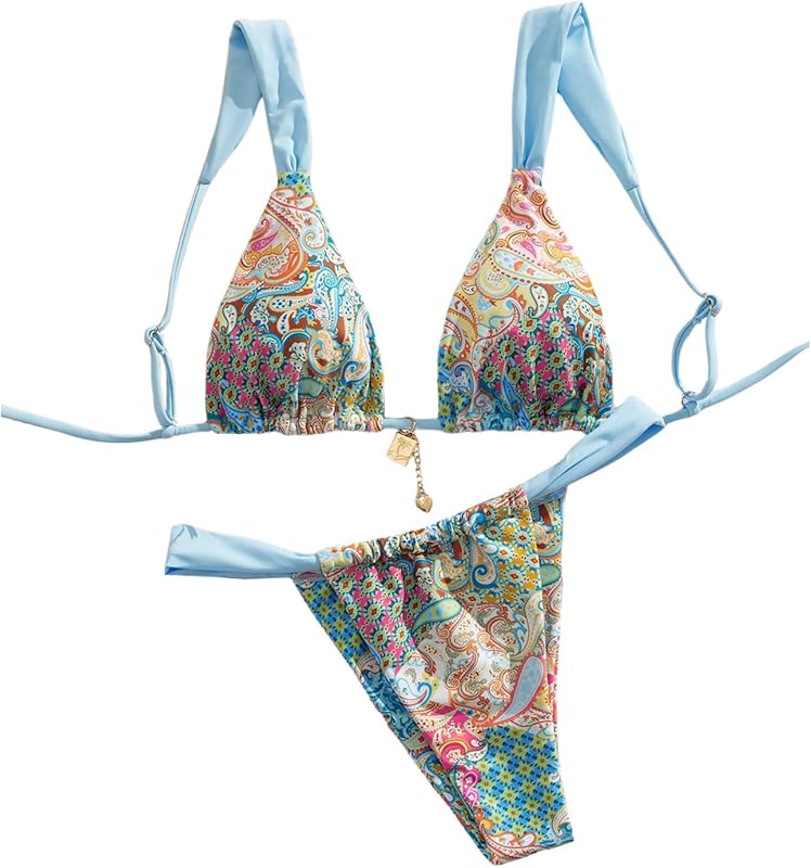 Women's 2 Piece Leopard Floral Bathing Suit Wireless Triangle Swimsuit High Waisted Bikini Sets - Seldom Seen Styles