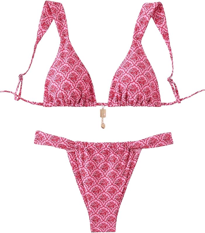 Women's 2 Piece Leopard Floral Bathing Suit Wireless Triangle Swimsuit High Waisted Bikini Sets - Seldom Seen Styles