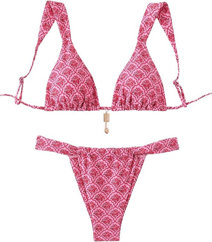 Women's 2 Piece Leopard Floral Bathing Suit Wireless Triangle Swimsuit High Waisted Bikini Sets - Seldom Seen Styles