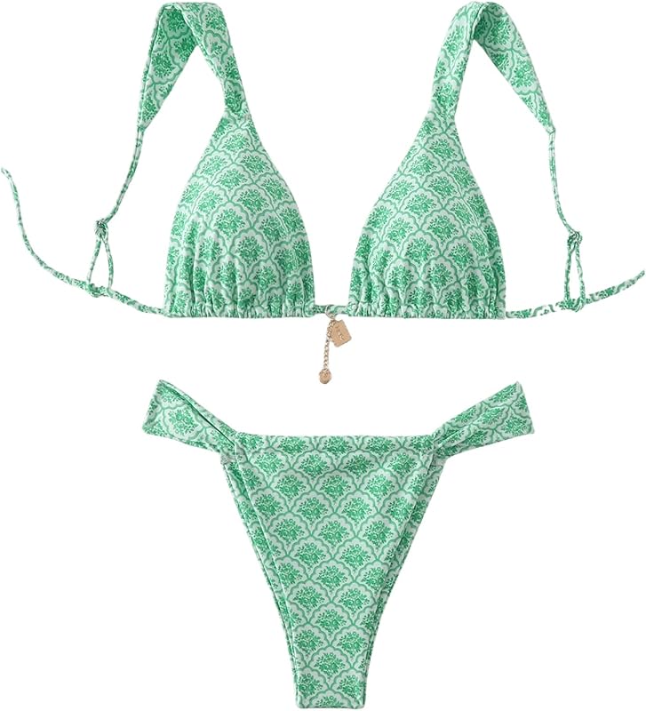 Women's 2 Piece Leopard Floral Bathing Suit Wireless Triangle Swimsuit High Waisted Bikini Sets - Seldom Seen Styles