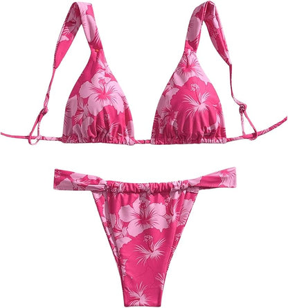 Women's 2 Piece Leopard Floral Bathing Suit Wireless Triangle Swimsuit High Waisted Bikini Sets - Seldom Seen Styles