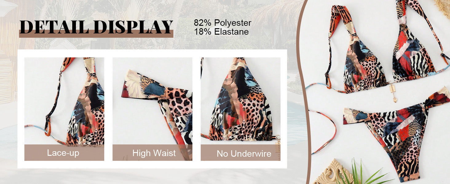 Women's 2 Piece Leopard Floral Bathing Suit Wireless Triangle Swimsuit High Waisted Bikini Sets - Seldom Seen Styles